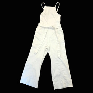 Hollister White Adjustable Straps Wide Leg‎ Cropped Tie Waist Overalls Sz XS